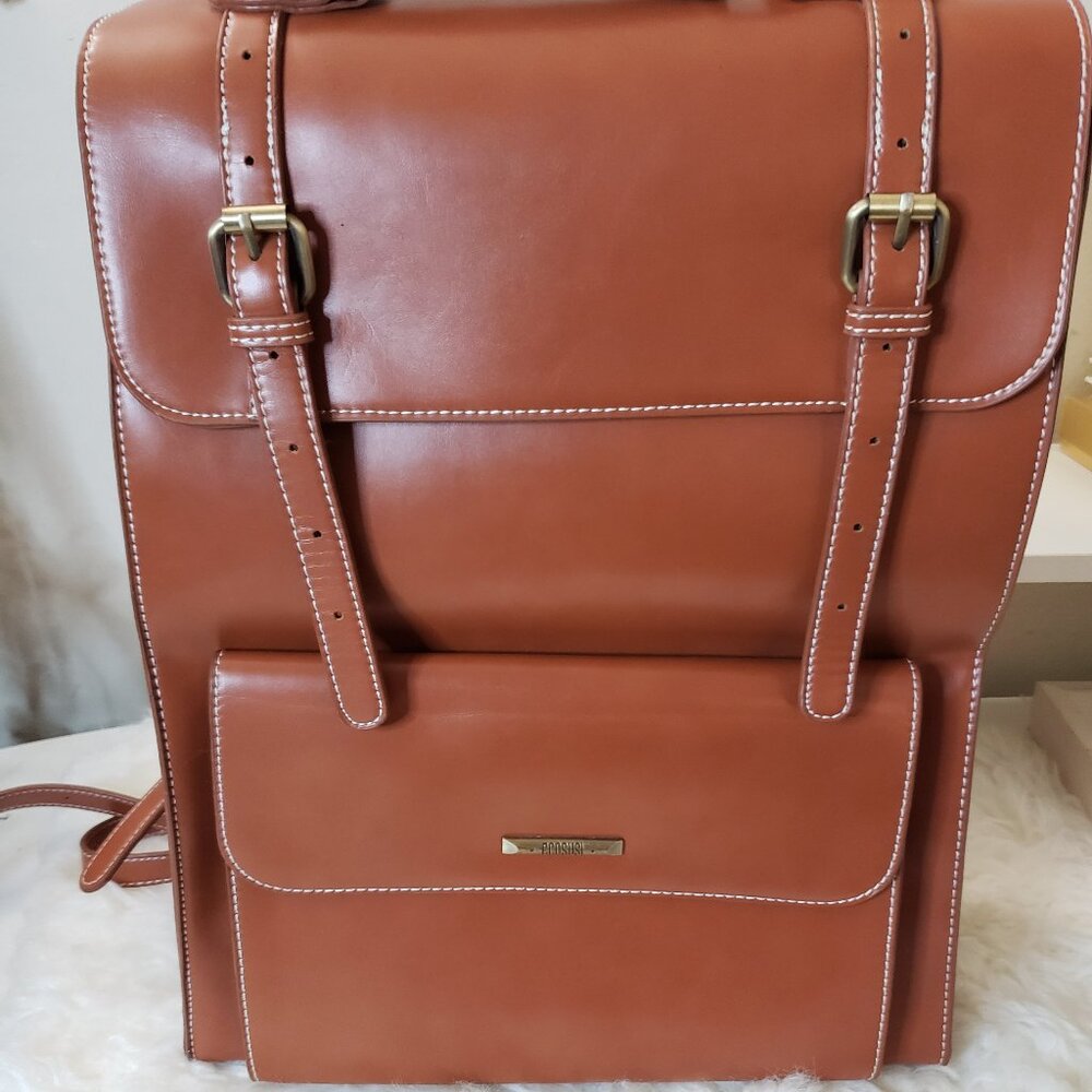 Classic Tan Leather Backpack with Front Pocket